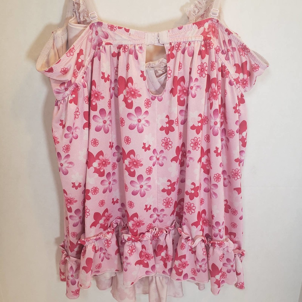 Victoria's Secret Pink Floral Baby Doll Sz L Bra Lace Y2K Fembot Ruffle 60s - Picture 4 of 9